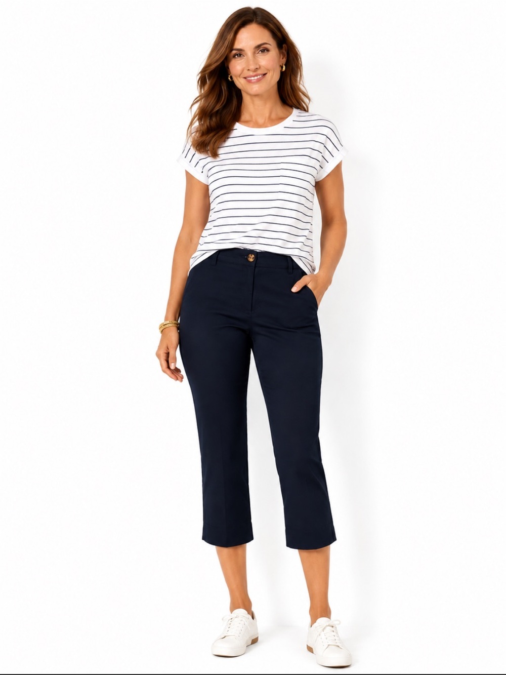 Talbots Perfect Skimmer Navy Capri Crop Pants Stretch Petite Size 10P Beach